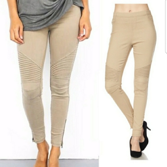 Last 1! Size Small! Khaki Moto Jeggings - Picture 2 of 2